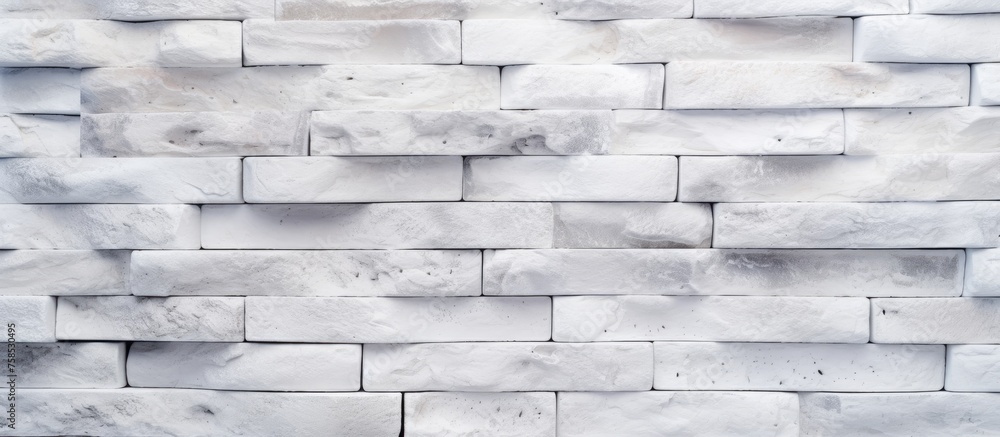 Poster a grey rectangular brickwork pattern on a white brick wall showcasing symmetry. the building materia