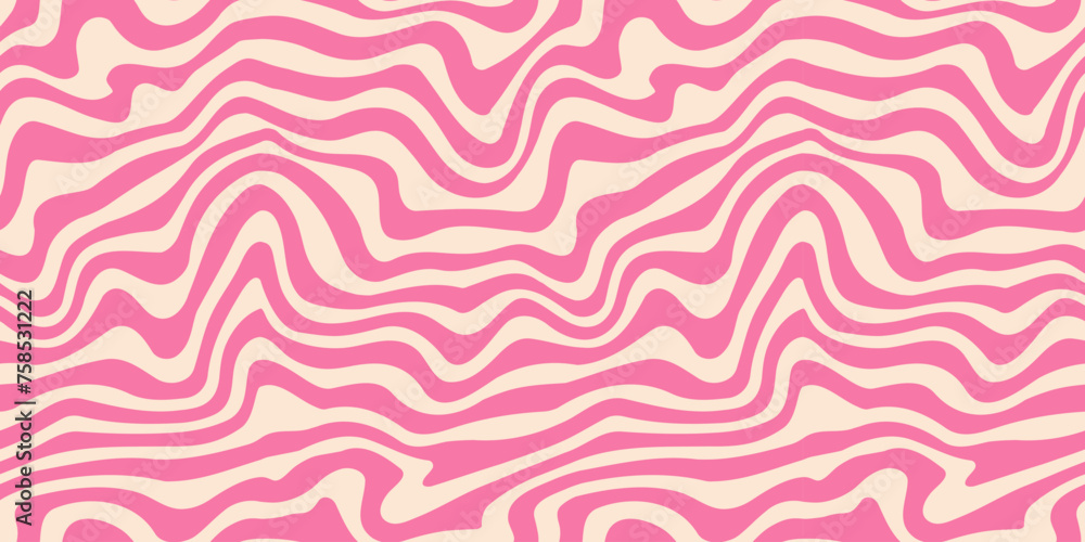 Poster wavy pink line seamless pattern. trippy groovy liquid wave background. repeating retro psychedelic t