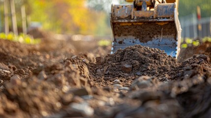 Fototapeta premium A massive contion that moves with purpose and determination leaving behind a trail of freshly excavated soil.