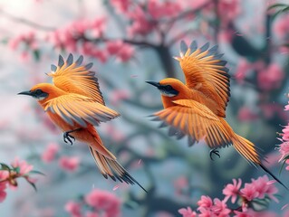 Obraz premium A pair of beautiful bird flying against a backdrop of beautiful scenery