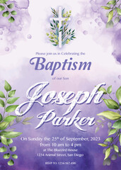 Purple Baptism Invitation. Boy and Girl Baptism Invitation.