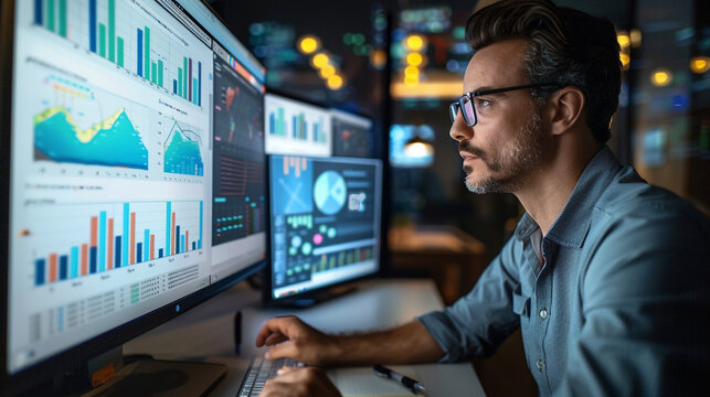 An infographic showcasing a data analyst employing various data analytics to assess the effectiveness and efficiency of business processes photography