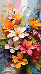 Oil painting of tropical flowers illustration.