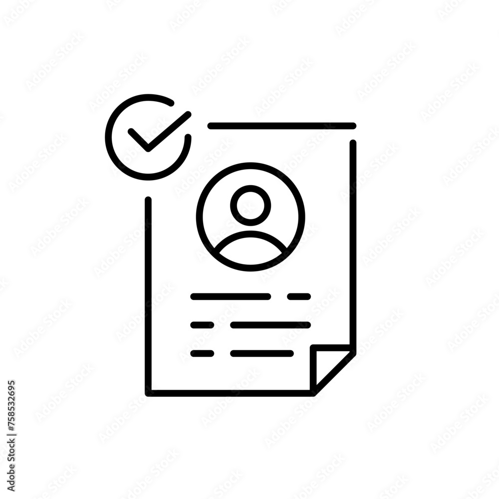 Poster resume and check mark. list of credentials and working experience for job application. hiring employ