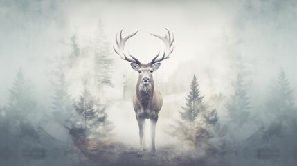 Double Exposure of a Buck standing in a Forest setting ~ Created using Generative AI