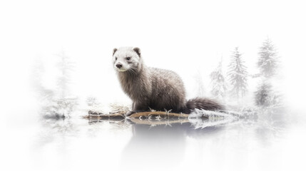 Fototapeta premium Double Exposure of a Mink in a Forest setting ~ Created using Generative AI