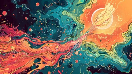 Psychedelic Swirls in a Cosmic Fertilization Process A Dreamy Universe Illustration in Vector Art