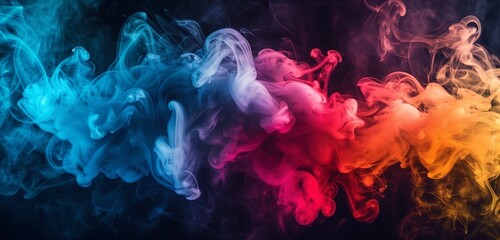 Colorful smoke splash over black background, bright colors, abstract background for presentations - obrazy, fototapety, plakaty