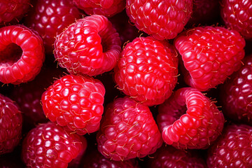 A group of fresh raspberry berries arranged in a bunch.