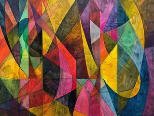 Abstract colorful geometric shapes on textured canvas reflecting complexity and creativity in art.