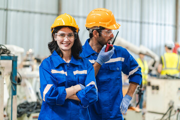 Group of various national engineer professional successful team corporate workers standing in...