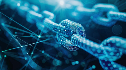 Blockchain concept with digital chains and network connectivity.
