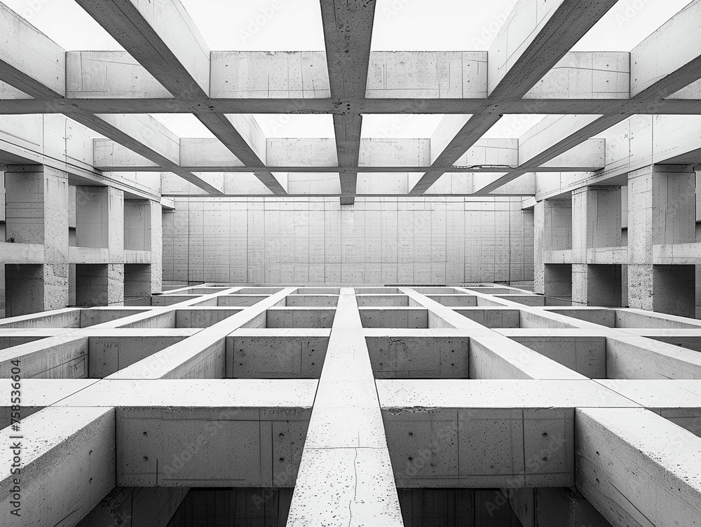 Poster linear perspective of a modern architectural concrete structure with shadows.