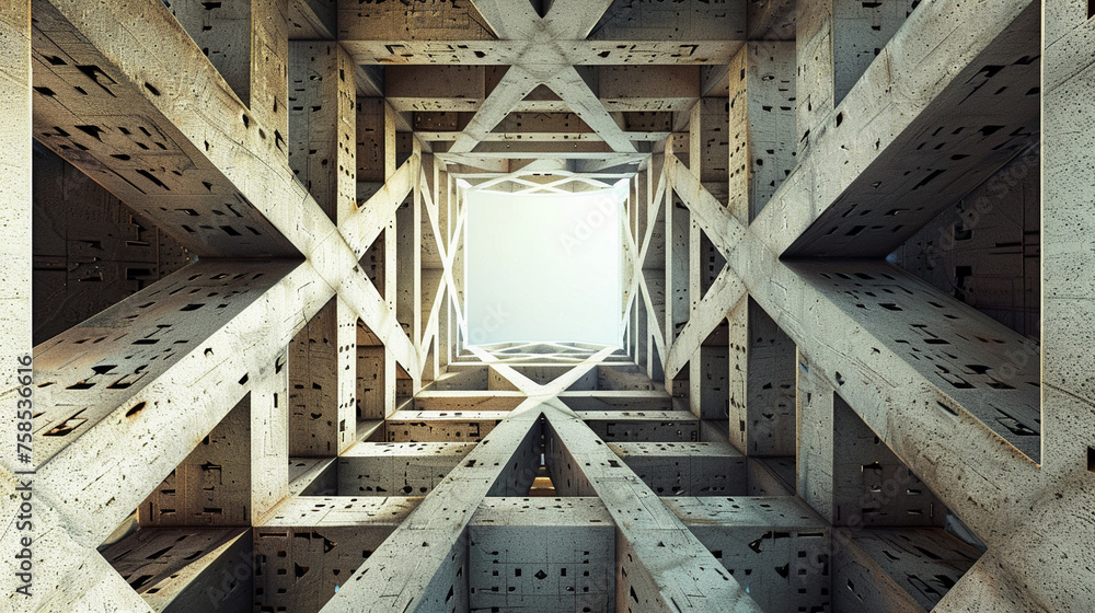 Poster perspective view of an architectural cross-brace structure with symmetry.