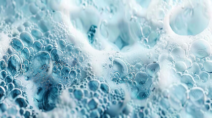 Foaming soap bubbles in blue hues, symbolizing cleanliness and freshness. - obrazy, fototapety, plakaty