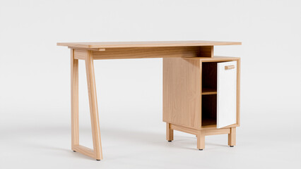 Minimalist light wooden table desk premium photo 3d render
