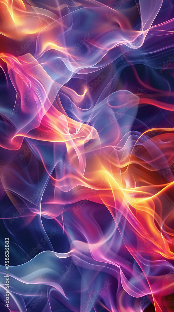Poster dynamic and colorful abstract smoke patterns with a fluid and vibrant energy.