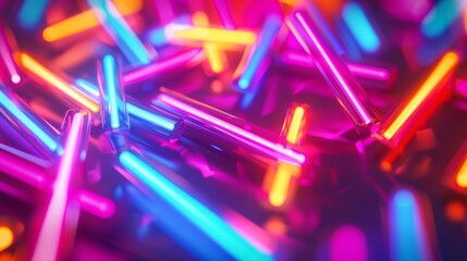 Vibrant neon light tubes in pink and blue, suited for energy and technology themes.