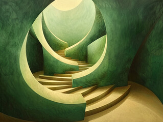 Zigzag pathways leading into a spiral core. - obrazy, fototapety, plakaty