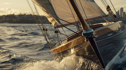 As the yacht glides through the water its cleats and fittings are put to the test as the wind picks up and the sails billow. The exhilaration of speed can be felt and the