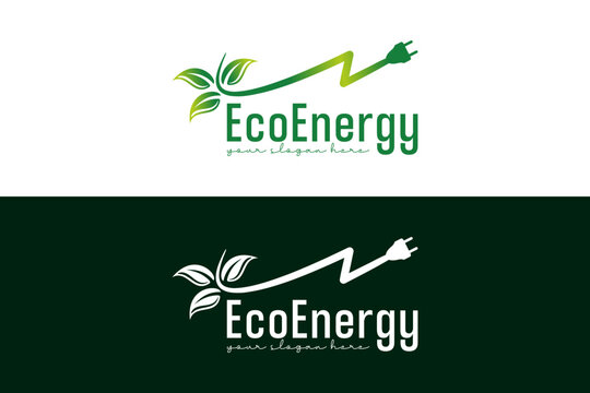 Electric charge leaf design and electrical plug sign. Natural energy eco logo