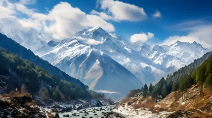 Papier Peint photo Himalaya Mystical Dhauladhar: Majestic Snow-Capped Peaks Against Azure Sky