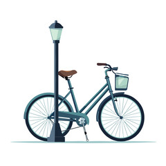 A bicycle leaning against a lamppost. flat vector 
