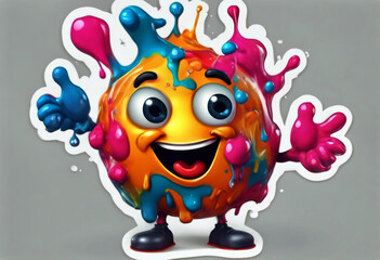 Naklejka premium expression paint sticker attractive design element unique funny emoticon 3D white isolated fantasy background color splash character object