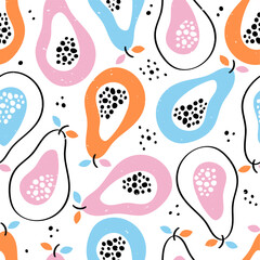 Seamless doodle pattern with papaya.Digital paper