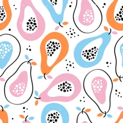 Muurstickers Seamless doodle pattern with papaya.Digital paper © lexandrina