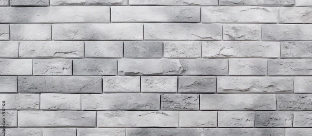 Poster a close up of a rectangular white brick wall with a shadow on it. the grey brickwork adds texture to