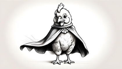 A sketch of a cute chicken and striking a heroic pose - obrazy, fototapety, plakaty