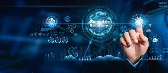 Businessmen use their fingers to connect global communications, the concept of trading, data storage, communications, purchases, and investment online, big data, and finger scan login.