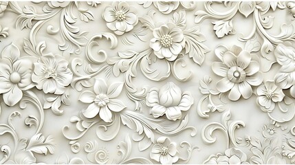 Vintage white floral pattern, wallpaper for background ,Generative ai - obrazy, fototapety, plakaty