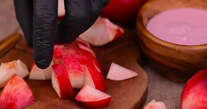 preparation of nectarine yogurt using fresh ripe nectarines, yogurt with flavor and pieces of nectarines