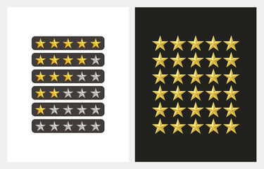 Set of Five Gold Star Rating Symbols  vector icon