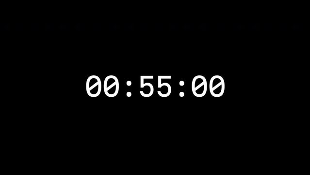 1 minute timer countdown animation from 1 minute to 0 minute. Black background. Modern flat design. 4K. Perfect for business, countdowns, event.