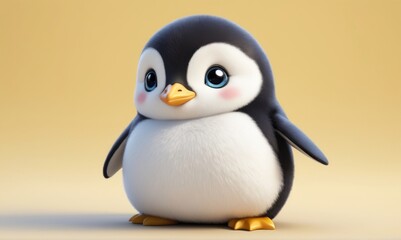 baby pinguin isolated yellow background