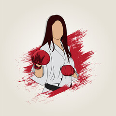 Girl poses in combat gloves. Karate. Illustration