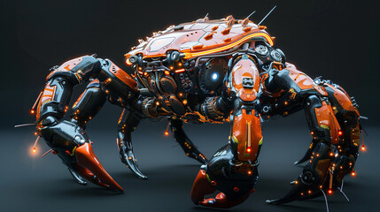A robotic crab with pincers that snap with mechanical precision - obrazy, fototapety, plakaty