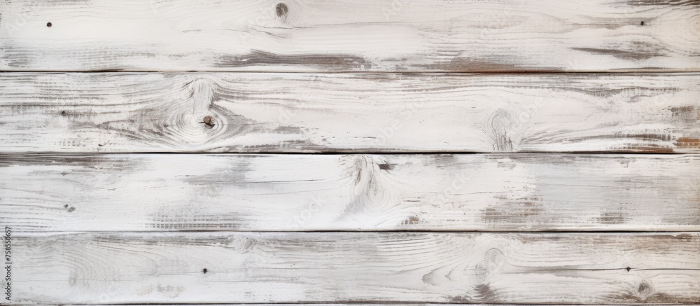 Poster a closeup shot of a rectangular white wooden table with a grey hardwood flooring. the parallel patte
