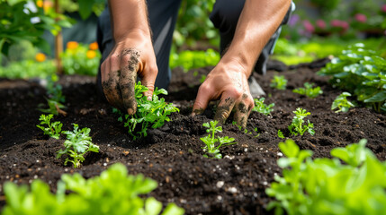 Close-up of hands harvesting organic fresh vegetables.
