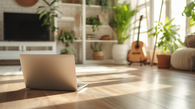 Laptop On Living Room With No People.