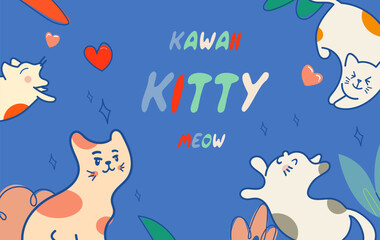 Kawaii Cats vector illustration  Smiling Kitty, cute and round-faced cat