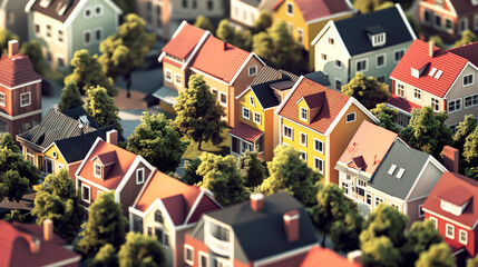 Colorful Nordic House village city in summer season holiday 3D isometric illustration flat color and simply design - 758552073