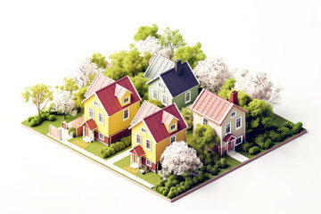Colorful Scandinavian Nordic House village city in spring season holiday 3D isometric illustration flat color and simply design - 758552207