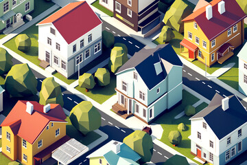 Colorful Scandinavian Nordic House village city in spring season holiday 3D isometric illustration flat color and simply design - 758552277