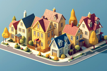Colorful Scandinavian Nordic House village city in spring season holiday 3D isometric illustration flat color and simply design - 758552279