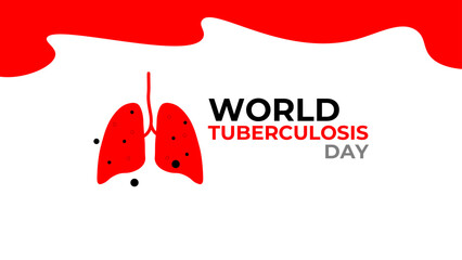 Tuberculosis disease concept. Vector flat healthcare illustration. World day horizontal banner template. Red infected lung background. Design element for health care, pulmonology, poster, card.
