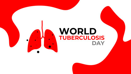Tuberculosis disease concept. Vector flat healthcare illustration. World day horizontal banner template. Red infected lung background. Design element for health care, pulmonology, poster, card.